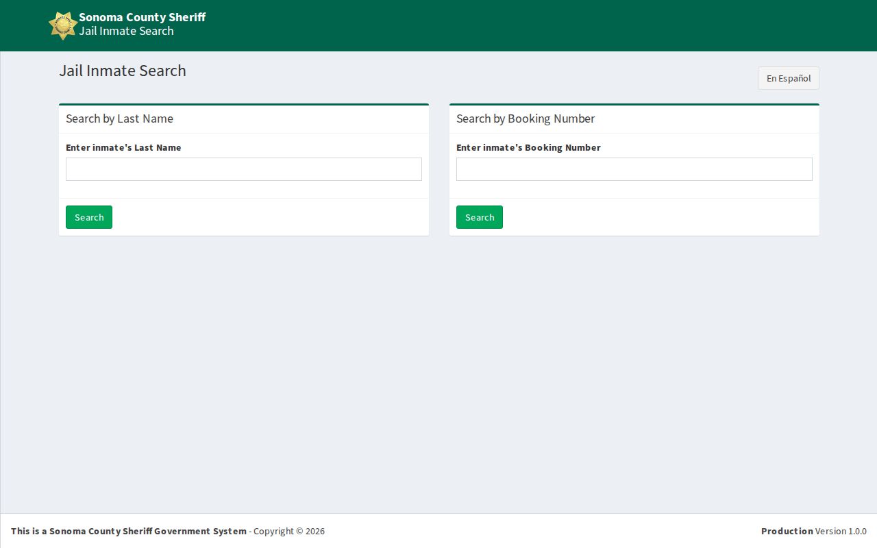 Sonoma County current custody search form
