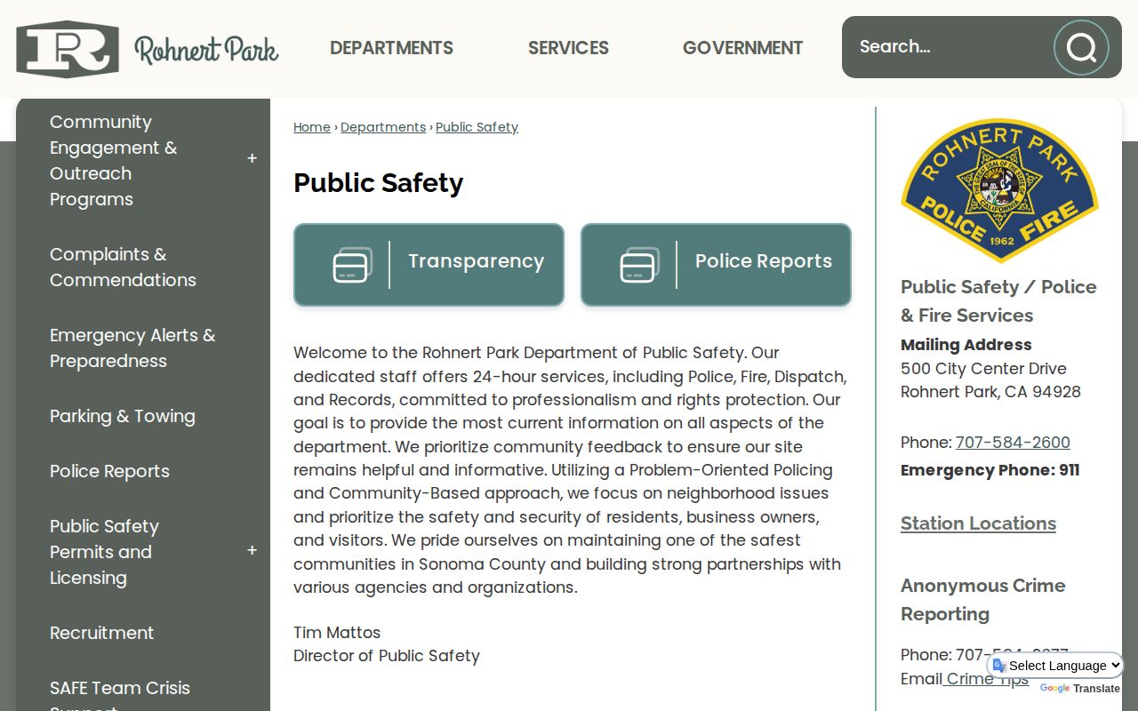 Rohnert Park Department of Public Safety official website